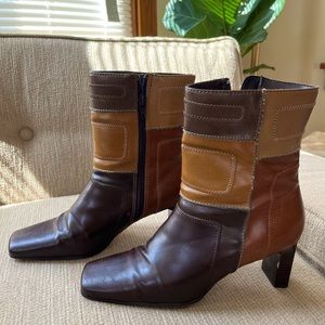 Vintage Y2K 90s patchwork leather heeled boots